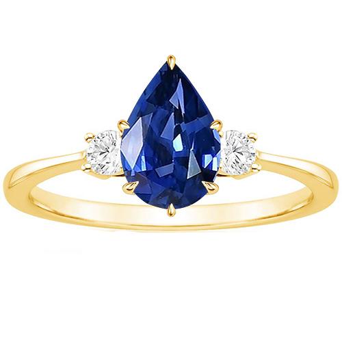 Women's 3 Stone Ring Round Diamond & Pear Ceylon Sapphire 6.20 Carats - Gemstone Ring-harrychadent.ca