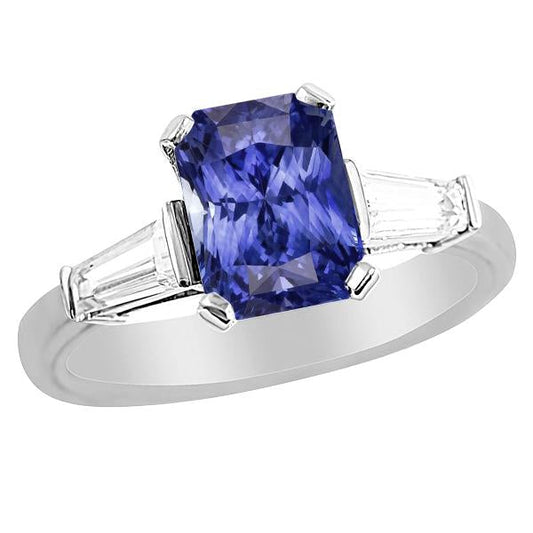 Women's Anniversary Ring 3 Carats Baguette Diamonds Ceylon Sapphire - Gemstone Ring-harrychadent.ca