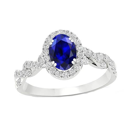 Women's Diamond Halo Ring White Gold 4.50 Carats Blue Sapphire Jewelry - Gemstone Ring-harrychadent.ca