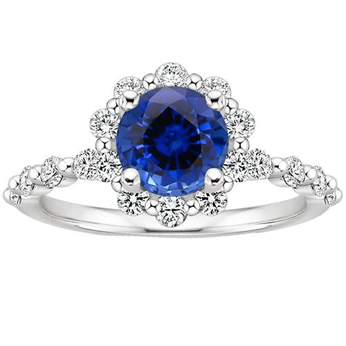 Women's Diamond Jewelry Flower Style Halo Ceylon Sapphire 3 Carats New - Gemstone Ring-harrychadent.ca