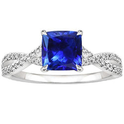 Women's Natural Earth Mined Diamond Ring Cushion Ceylon Sapphire With Accents 3.25 Carats
