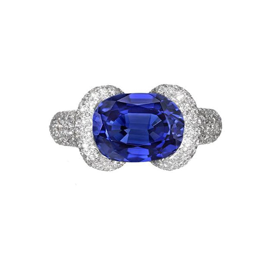 Women’s Diamond Ring Oval Blue Sapphire 4 Carats Gold 14K Jewelry - Gemstone Ring-harrychadent.ca