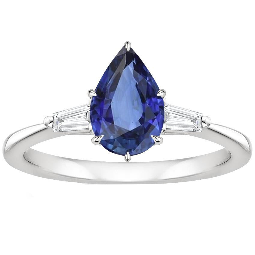 Women’s Diamond Ring Pear Blue Sapphire & Baguettes 6.75 Carats Gold - Gemstone Ring-harrychadent.ca