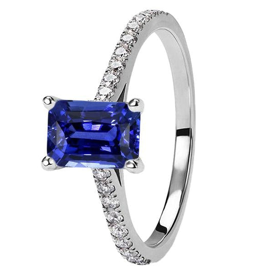 Women's Diamond Ring Emerald Sapphire White Gold 3 Carats Pave Set 14K- Gemstone Ring-harrychadent.ca