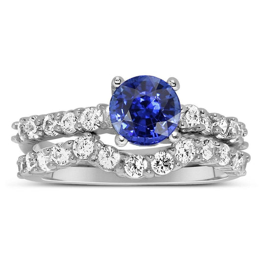 Women's Diamond Round Blue Sapphire Engagement Ring Set 4.50 Carats - Gemstone Ring-harrychadent.ca