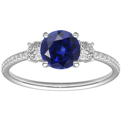 Women's Natural Earth Mined Diamond Sapphire Ring 3.50 Carats Round Cut Gold With Accents