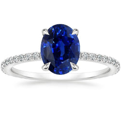 Women's Engagement Ring Oval Blue Sapphire & Natural Earth Mined Diamond Accents 4 Carats