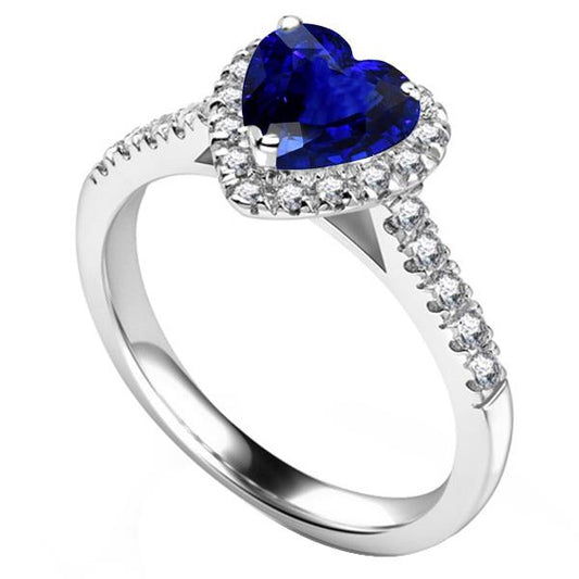 Women's Gemstone Jewelry Ceylon Sapphire Halo Diamond Ring 3.50 Carats - Gemstone Ring-harrychadent.ca