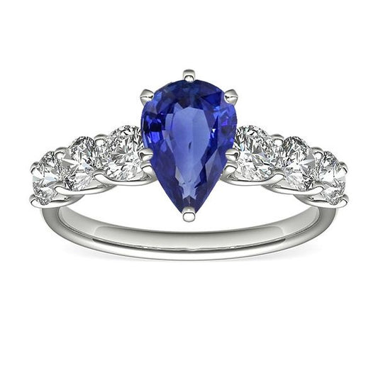 Women's Gemstone Ring Pear Shaped Blue Sapphire With Accents 4 Carats - Gemstone Ring-harrychadent.ca