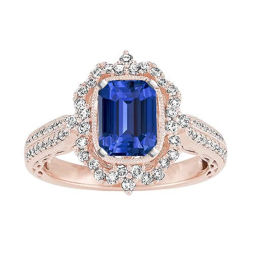 Women's Gold Diamond Ring Halo Flower Style Blue Sapphire 3.50 Carats - Gemstone Ring-harrychadent.ca