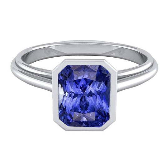 Women's Gold Solitaire Ring Radiant Cut Sapphire Bezel Set 2.50 Carats - Gemstone Ring-harrychadent.ca