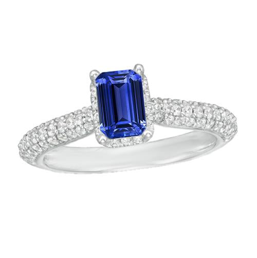 Women’s Halo Blue Sapphire Wedding Ring & Diamond Accents 3.50 Carats - Gemstone Ring-harrychadent.ca