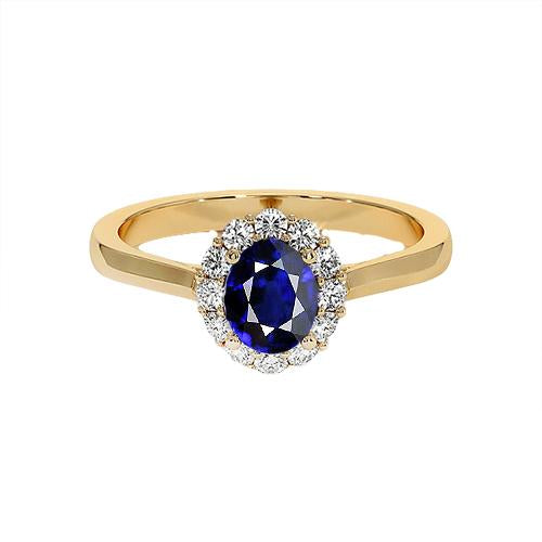 Women's Halo Diamond Ring Natural Oval Blue Sapphire 7.50 Carats - Gemstone Ring-harrychadent.ca