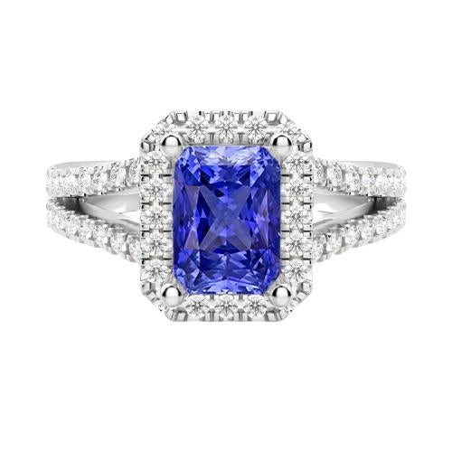 Women's Halo Sapphire Radiant Cut Wedding Ring 4 Carats V Split Shank - Gemstone Ring-harrychadent.ca