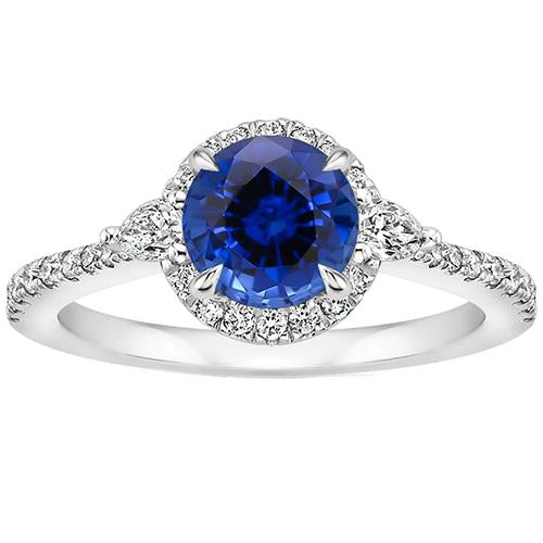 Women's Pear Diamond And Round Ceylon Sapphire Gemstone Ring 3 Carats - Gemstone Ring-harrychadent.ca