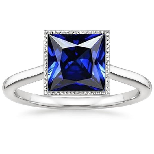 Women's Princess Cut Solitaire Ring Bezel Set Ceylon Sapphire 5 Carats - Gemstone Ring-harrychadent.ca