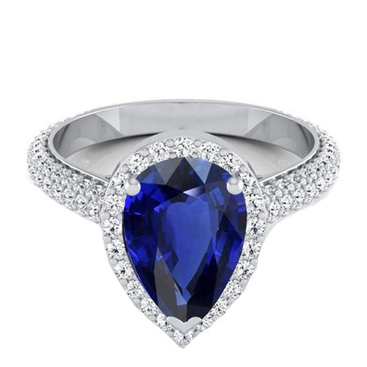 Women's Ring Halo Ceylon Sapphire & Pave Set Round Diamonds 4 Carats - Gemstone Ring-harrychadent.ca