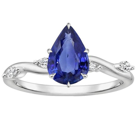 Women's Sapphire Ring Pear With Marquise Diamond Accents 4.50 Carats - Gemstone Ring-harrychadent.ca