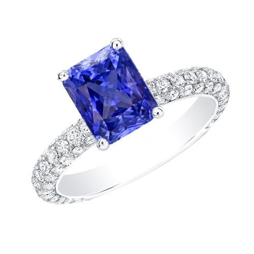 Women's Sapphire Ring Radiant Cut 3.50 Carats Multi Row Pave Diamonds - Gemstone Ring-harrychadent.ca