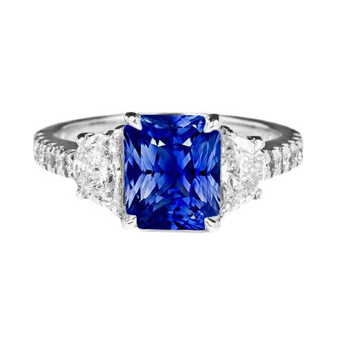 Women Sapphire Ring Half Moon Round Accents 3 Stone Style 3.50 Carats - Gemstone Ring-harrychadent.ca