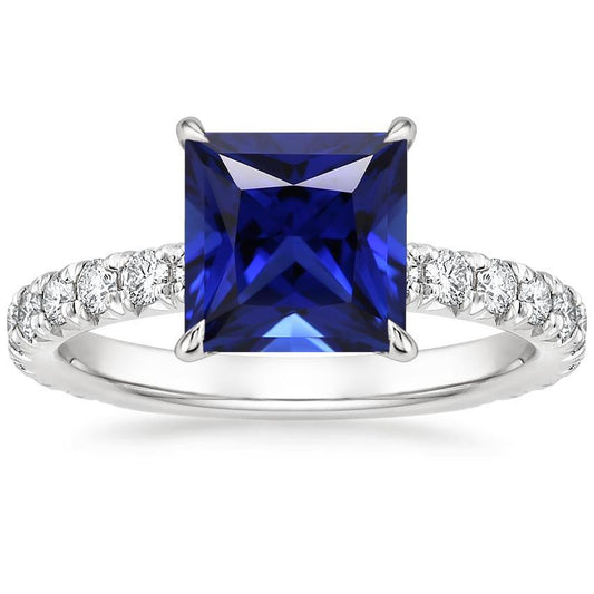 Women Solitaire Accent Ring Blue Sapphire and Diamond 5.5 Carat - Gemstone Ring-harrychadent.ca