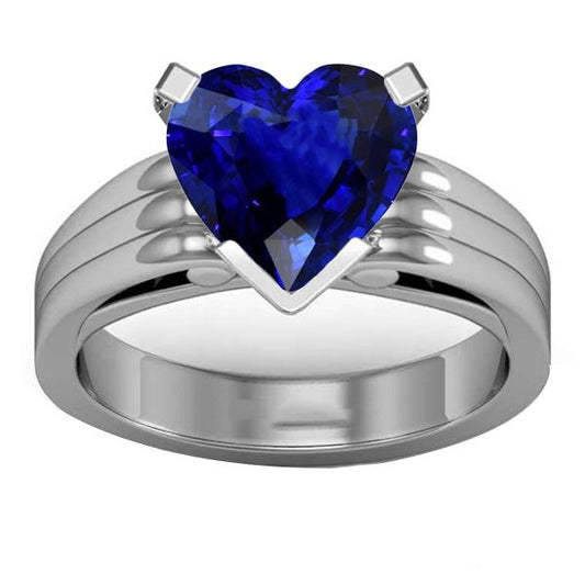 Women Solitaire Heart Cut Ceylon Sapphire Ring Triple Shank 3 Carats - Gemstone Ring-harrychadent.ca