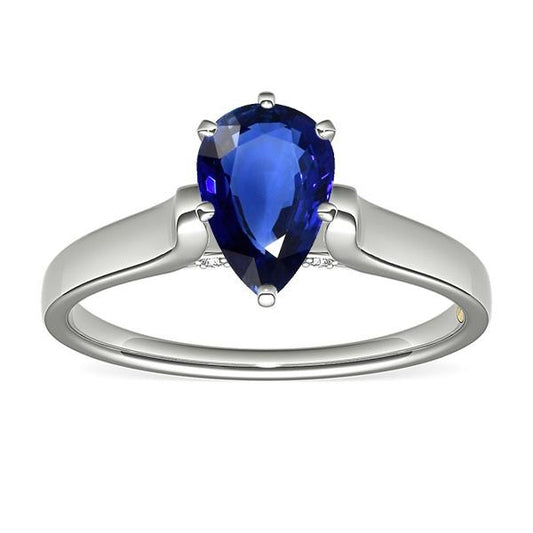 Women Solitaire Pear Sri Lankan Sapphire Ring White Gold 2 Carats - Gemstone Ring-harrychadent.ca