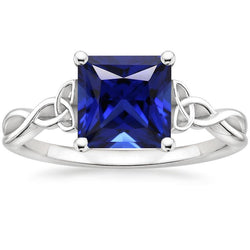 Women Solitaire Ring Blue Sapphire 5 Carat Princess Cut