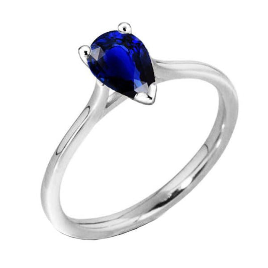 Women Solitaire Ring Pear Shaped Ceylon Sapphire 14K Gold 1 Carat - Gemstone Ring-harrychadent.ca