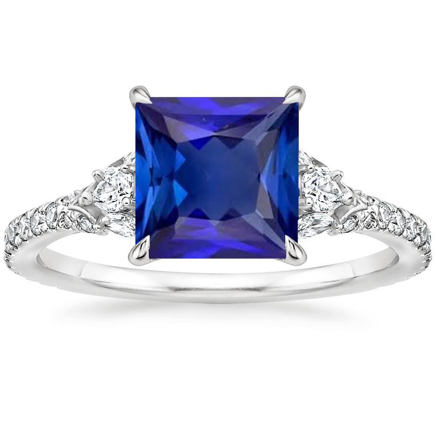 Women Solitaire Ring Princess Blue Sapphire With Accents 6 Carat Gold - Gemstone Ring-harrychadent.ca