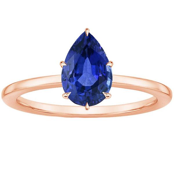 Women Solitaire Ring Rose Gold Pear Ceylon Sapphire Prong Set 4 Carats - Gemstone Ring-harrychadent.ca