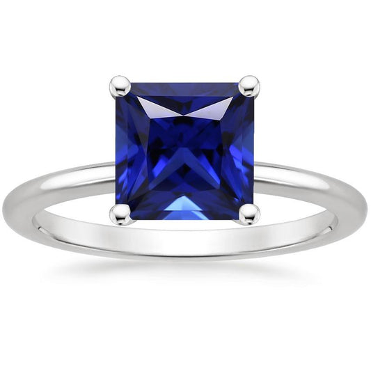 Women White Gold Solitaire Ring Princess Blue Sapphire Jewelry 5 Carat - Gemstone Ring-harrychadent.ca