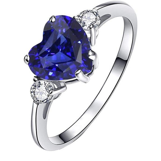 Womens 3 Stone Ring Heart Ceylon Sapphire & Round Diamonds 2.50 Carats - Gemstone Ring-harrychadent.ca