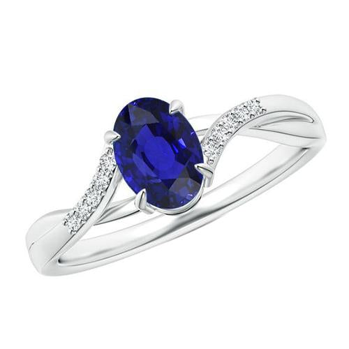 Womens Diamond Gold Ring With Oval Ceylon Sapphire Center 4.75 Carats - Gemstone Ring-harrychadent.ca