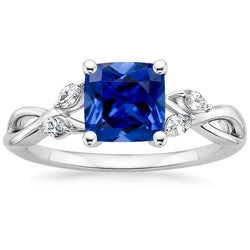 Womens Natural Earth Mined Diamond Marquise & Cushion Sapphire Ring Five Stone 2.75 Carats