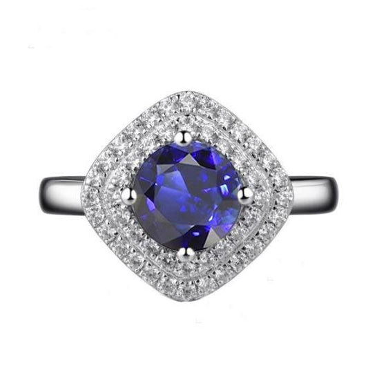 Womens Diamond Ring 3 Carats Round Sapphire Cushion Shaped Double Halo - Gemstone Ring-harrychadent.ca