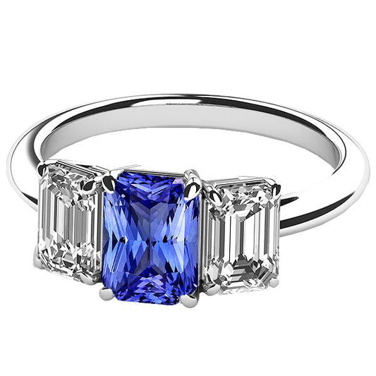 Womens Gemstone Radiant Sapphire Ring Emerald Diamonds VVS1 4 Carats - Gemstone Ring-harrychadent.ca