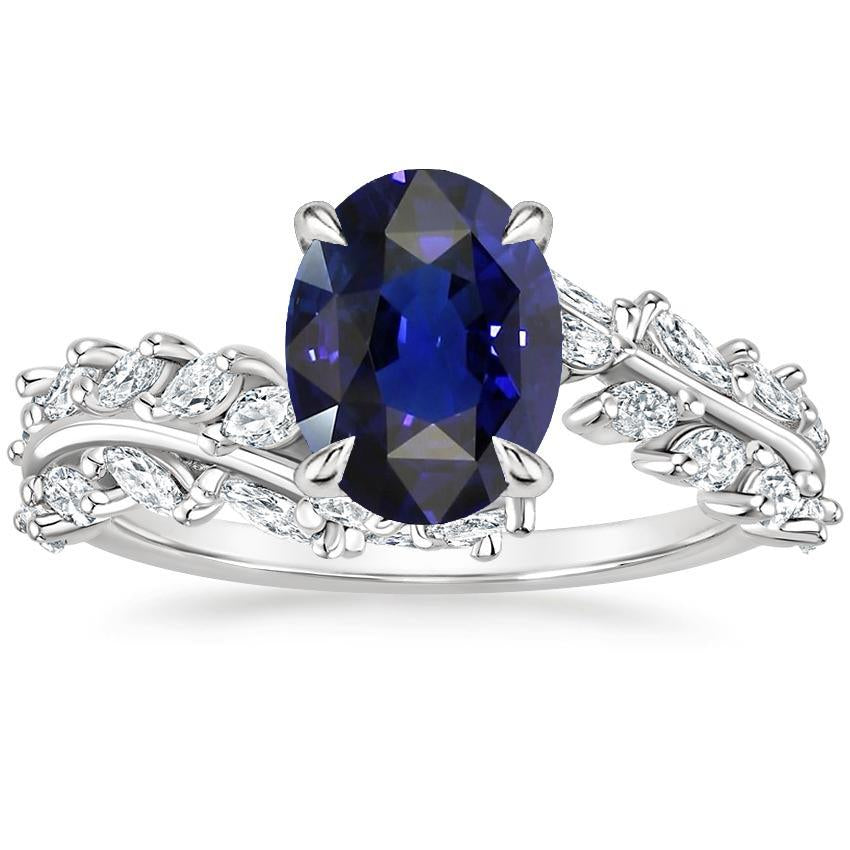 Womens Gold Ring Oval Ceylon Sapphire With Marquise Diamonds 4 Carats - Gemstone Ring-harrychadent.ca