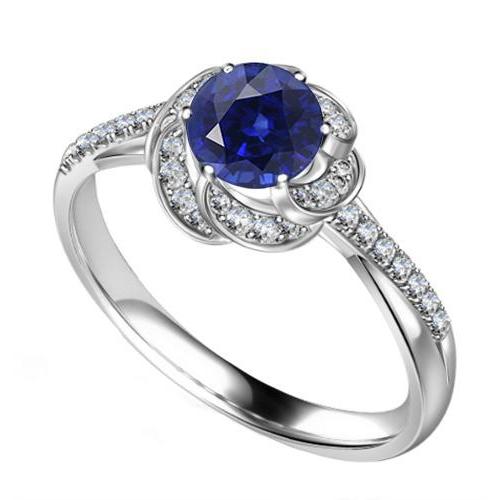 Womens Halo Diamond Jewelry Flower Style Sapphire Ring 3 Carats Gold - Gemstone Ring-harrychadent.ca