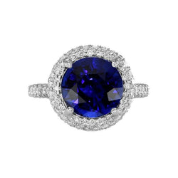 Womens Halo Diamond Ring 4.50 Carats Deep Blue Sapphire Gold Jewelry