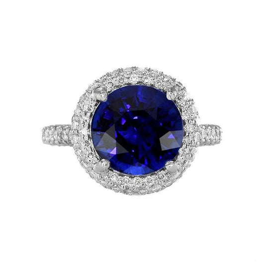 Womens Halo Diamond Ring 4.50 Carats Deep Blue Sapphire Gold Jewelry - Gemstone Ring-harrychadent.ca