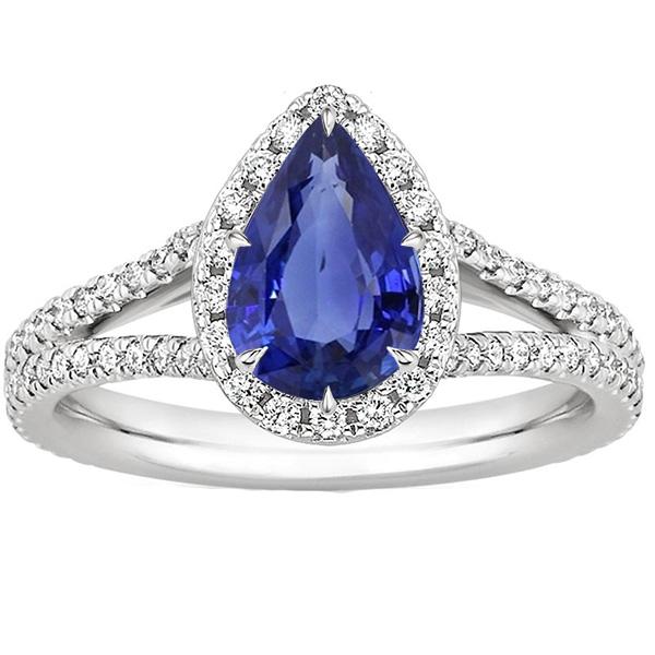 Womens Halo Gemstone Ring Pear Blue Sapphire With Accents 5.50 Carats - Gemstone Ring-harrychadent.ca