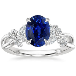 Womens Ring Blue Sapphire & Marquise Round Natural Earth Mined Diamond Accents 3.50 Carats