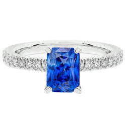 Womens Sapphire Ring Radiant With Pave Set Natural Earth Mined Diamond Accents 3.50 Carats
