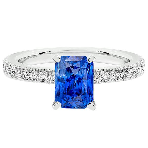 Womens Sapphire Ring Radiant With Pave Set Diamond Accents 3.50 Carats - Gemstone Ring-harrychadent.ca