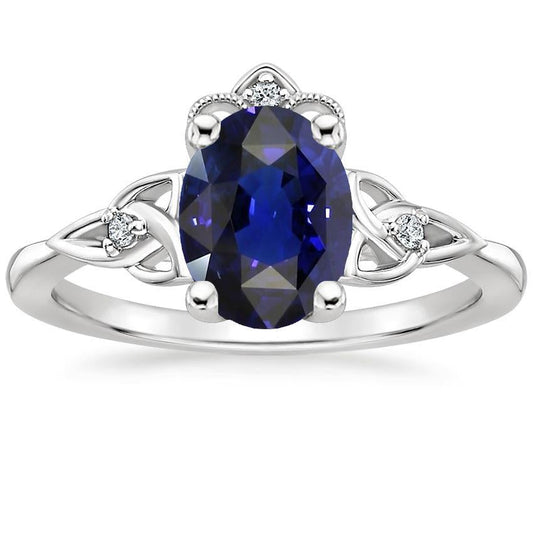 Womens Small Diamond Gold Ring Vintage Style Blue Sapphire 2.50 Carats - Gemstone Ring-harrychadent.ca