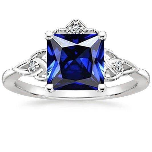 Womens Small Diamond Gold Ring Vintage Style Blue Sapphire 5.25 Carats - Gemstone Ring-harrychadent.ca