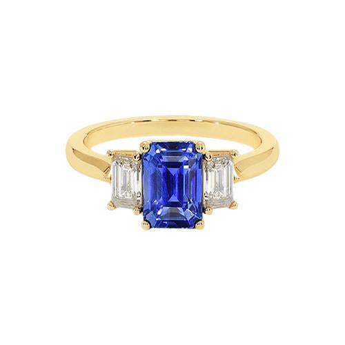 Yellow Gold 3 Stone Blue Sapphire & Diamond Ring 9 Carats - Gemstone Ring-harrychadent.ca