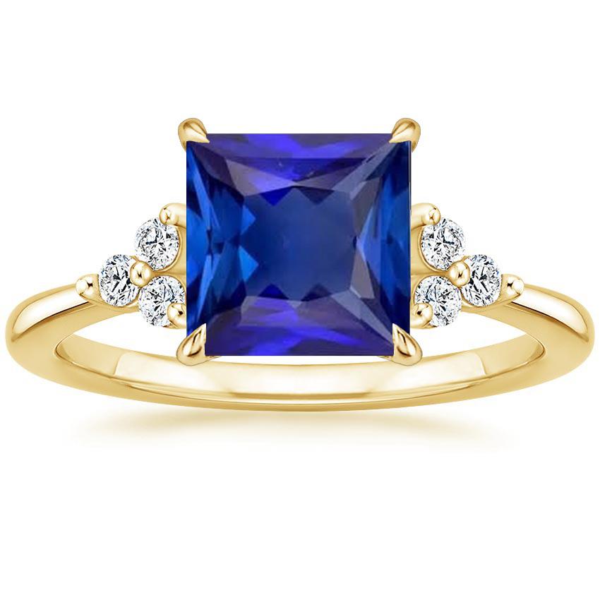 Yellow Gold Anniversary Ring Blue Sapphire & Diamonds 5.25 Carats - Gemstone Ring-harrychadent.ca