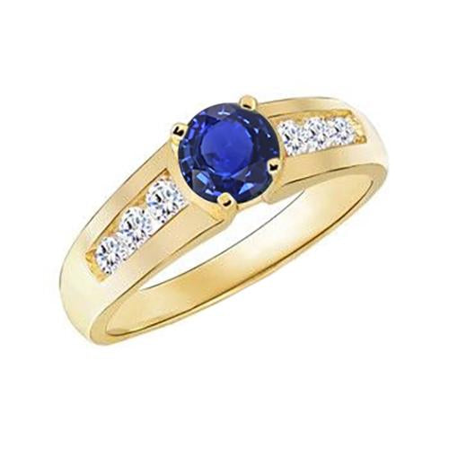 Yellow Gold Diamond Anniversary Ring Deep Blue Sapphire 1.75 Carats - Gemstone Ring-harrychadent.ca